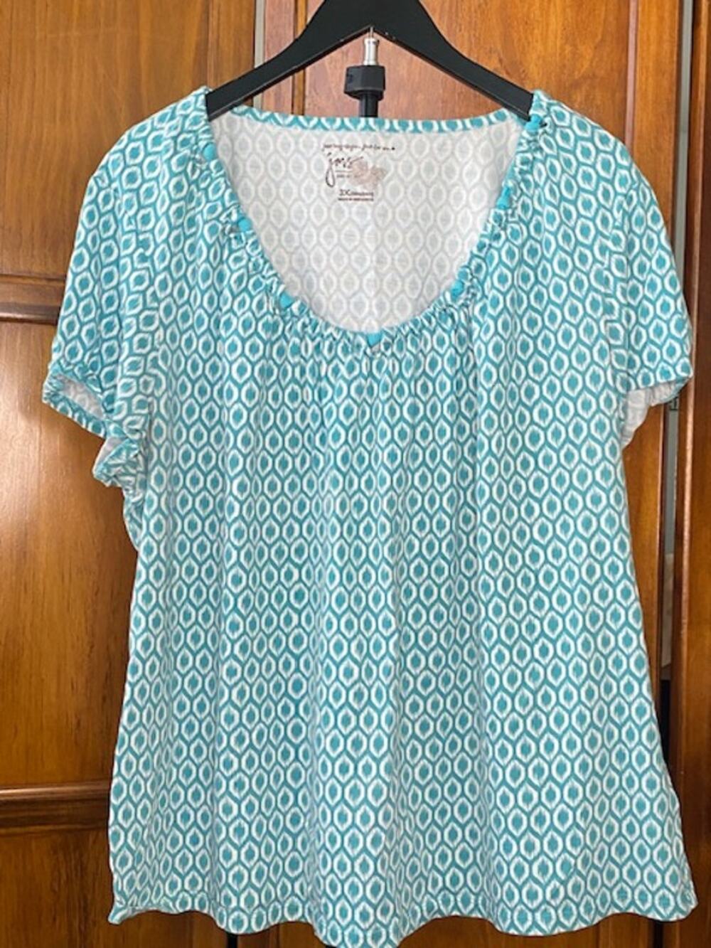 Just My Size 3X 22W-24W Turquoise Geometric Ikat Print Tunic Top